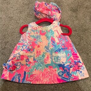 Lilly Pulitzer Pink and Blue Kids Bloomers and Dress Set Like New Condition